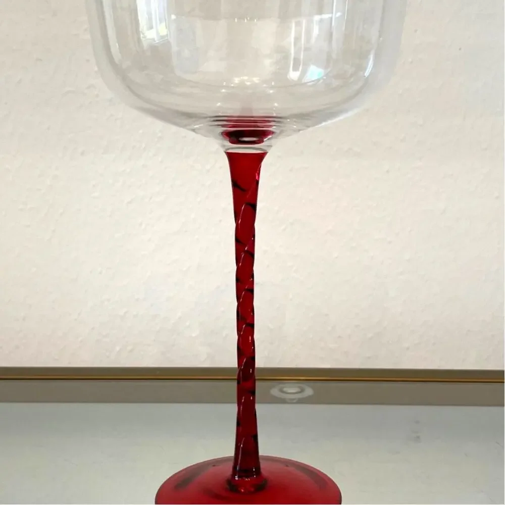 Set of 2 Coupe Martini Glasses with Ruby Red Textured Long Stem NEW